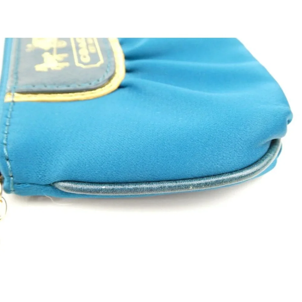 Coach Amanda Teal Satin Mini‎ Skinny Zip Coin Purse 42030